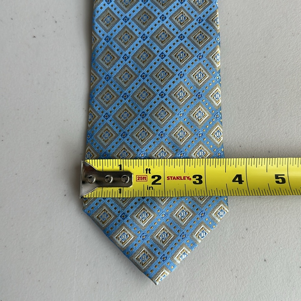 Pronto Uomo Geometric Blue and Gold Tie - Picture 8 of 10